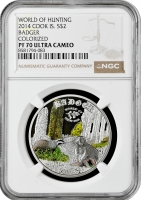 Острови Кука 2 долари 2014 р., NGC PF70 UC, "Світ полювання - Барсук" Top Pop
