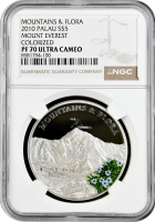 Палау 5 доларів 2010 р., NGC PF70 UC, "Гори та флора - Еверест" Top Pop