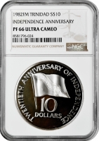 Тринидад и Тобаго 10 долларов 1982 г. FM, NGC PF66 UC, "20 лет провозглашению независимости"