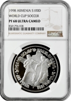 Армения 100 драмов 1998 г., NGC PF68 UC, "Чемпионат мира по футболу 1998" Pop 1/2