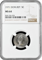 Домінікана 5 сентаво 1971 р., NGC MS64, "Домініканська Республіка (1937 - 2023)"