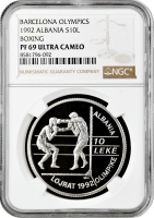 Албанія 10 лек 1992 р., NGC PF69 UC, "Олімпійські ігри в Барселоні - Бокс" Top Pop