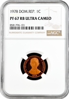 Домінікана 1 сентаво 1978 р., NGC PF67 RB UC, "Домініканська Республіка (1937 - 2022)"