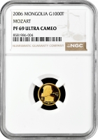 Монголия 1000 тугриков 2006 г., NGC PF69 UC, "Вольфганг Амадей Моцарт" Top Pop