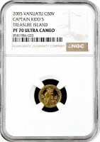 Вануату 50 вату 2005 г., NGC PF70 UC, "Остров сокровищ капитана Кидда"