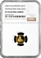 Соломоновы Острова 10 долларов 2005 г., NGC PF69 UC, "Поиск золота" Top Pop