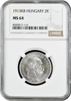 Угорщина 2 крони 1913 KB, NGC MS64, "Імператор Франц Йосип I (1848 - 1916)"