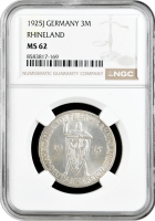 Веймарська Республіка 3 рейхсмарки 1925 J, NGC MS62, "Тисячоліття Рейнської області (Рейнланда)"
