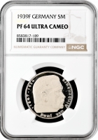 Німеччина - Третій Рейх 5 рейхсмарок 1939 F, NGC PF64 UC, "Нацистська Німеччина (1933 - 1945)"