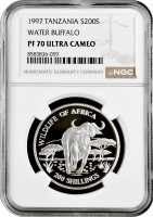 Танзанія 200 шилінгів 1997 р., NGC PF70 UC, "Дика природа Африка - Водяний буйвол"