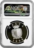 Мальта 5 лір 1990 р., NGC PF69 UC, "Візит Папи" Top Pop