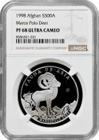 Афганістан 500 афгані 1998 р., NGC PF68 UC, "Фауна Азії - Олень Марко Поло"