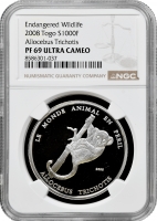 Того 1000 франків 2008 р., NGC PF69 UC, "Зникає вид дикої природи - Allocebus trichotis"
