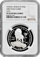 Того 1000 франків 2000 р., NGC PF69 UC, "Тварина в небезпеці - Лев"