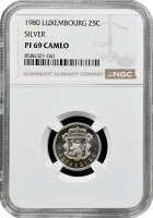 Люксембург 25 сантимів 1980, NGC PF69 CAM, "Великий герцог Жан (1964 - 1999)" Top Pop