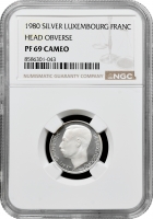 Люксембург 1 франк 1980, NGC PF69 CAM, "Великий герцог Жан (1964 - 1999)" Top Pop