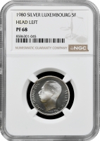 Люксембург 5 франків 1980, NGC PF68, "Великий герцог Жан (1964 - 1999)" Top Pop