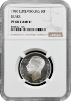 Люксембург 10 франків 1980, NGC PF68 CAM, "Великий герцог Жан (1964 - 1999)" Top Pop