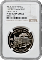 Танзанія 200 шилінгів 1997 р., NGC PF69 UC, "Дика природа Африка - Носоріг"