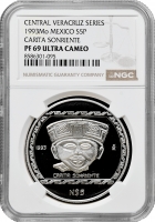 Мексика 5 песо 1993 р., NGC PF69 UC, "Доколумбовий Веракрус - Усміхнене обличчя"