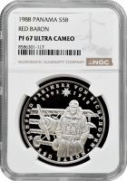 Панама 5 бальбоа 1988 р., NGC PF67 UC, "Барон Манфред фон Ріхтгофен"