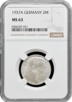 Німеччина - Третій рейх 2 рейхсмарки 1937 A, NGC MS63, "Нацистська Німеччина (1933 - 1945)"