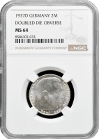 Германия - Третий рейх 2 рейхсмарки 1937 г. D, NGC MS64, "Нацистская Германия (1933 - 1945)" Top Pop