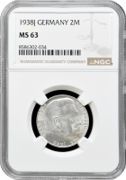 Німеччина - Третій рейх 2 рейхсмарки 1938 J, NGC MS63, "Нацистська Німеччина (1933 - 1945)"