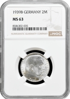 Німеччина - Третій рейх 2 рейхсмарки 1939 B, NGC MS63, "Нацистська Німеччина (1933 - 1945)"