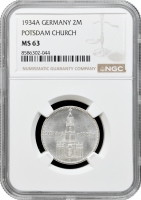 Німеччина - Третій рейх 2 рейхсмарки 1934 р. A, NGC MS63, "Гарнізонна церква в Потсдамі"