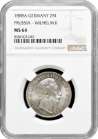 Пруссія 2 марки 1888 A, NGC MS64, "Король Вільгельм II (1888 - 1918)"
