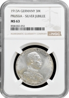Пруссія 3 марки 1913 р. A, NGC MS63, "25 років правлінню Вільгельма II"
