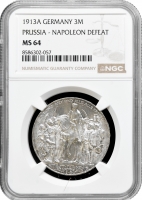 Пруссія 3 марки 1913 р. A, NGC MS64, "100 років оголошення війни проти Франції"