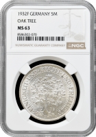 Німеччина 5 рейхсмарок 1932 F, NGC MS63, "Веймарська Республіка (Рейхсмарка) (1924 - 1938)"