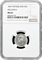 Нідерланди 25 центів 1849, NGC MS63, "Король Віллем II (1840 - 1849)" Pop 2/1