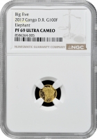Республіка Конго 100 франків 2017 р., NGC PF69 UC, "Фауна Африки - Слон" Top Pop 1/0