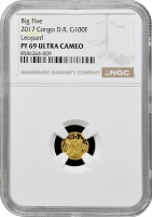 Республіка Конго 100 франків 2017 р., NGC PF69 UC, "Фауна Африки - Леопард" Top Pop 1/0