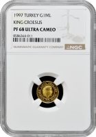 Туреччина 1.000.000 лір 1997 р., NGC PF68 UC, "Крез, цар Лідії" золото