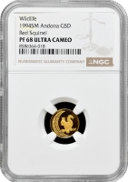 Андорра 5 динерів 1994 SM, NGC PF68 UC, "Дикі тварини - Звичайна білка"