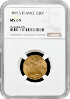 Франція 20 франків 1895 р. A, NGC MS64, "Третя Республіка (1870 - 1941)" золото