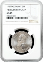 Веймарська Республіка 3 рейхсмарки 1927 F, NGC MS65, "450 років Тюбінгенському університету"