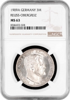 Ройсс-Грейц 3 марки 1909 A, NGC MS63, "Принц Генріх XXIV (1902 - 1918)"