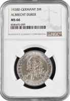 Веймарська Республіка 3 рейхсмарки 1928 р. D, NGC MS66, "400 років від дня смерті Альбрехта Дюрера"