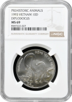 В'єтнам 10 донгів 1993, NGC MS69, "Доісторичні тварини - Диплодок"