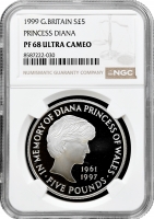 Великобританія 5 фунтів 1999 р., NGC PF68 UC, "Принцеса Діана"