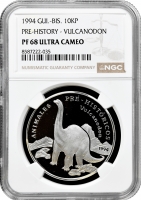 Гвінея-Бісау 10.000 песо 1994 р., NGC PF68 UC, "Доісторичні тварини - Вулканодон" Top Pop 1/0