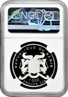 Бенін 1000 франків 1995 р., NGC PR69 UC, "Доісторичні тварини - Ігуанодон" Top Pop 1/0