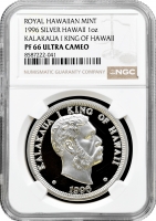 Гавайський монетний двір 1 долар 1996 р., NGC PF66 UC, "Король Калакауа I" 1 унція