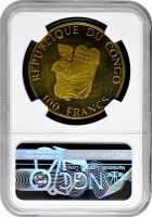 Республіка Конго 100 франків 1993, NGC PF64 UC, "Доісторичні тварини - Брахіозавр"