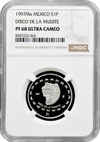 Мексика 1 песо 1997 р. Mo, NGC PF68 UC, "Теотіуакан - диск смерті"